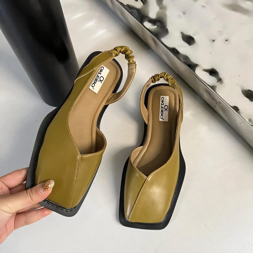 Sandales vertes à bout carré et bride élastique