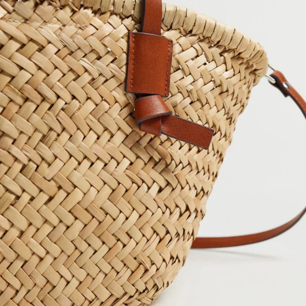 Sac Estival Tressé Femme avec Poignées et Fermeture par Lien