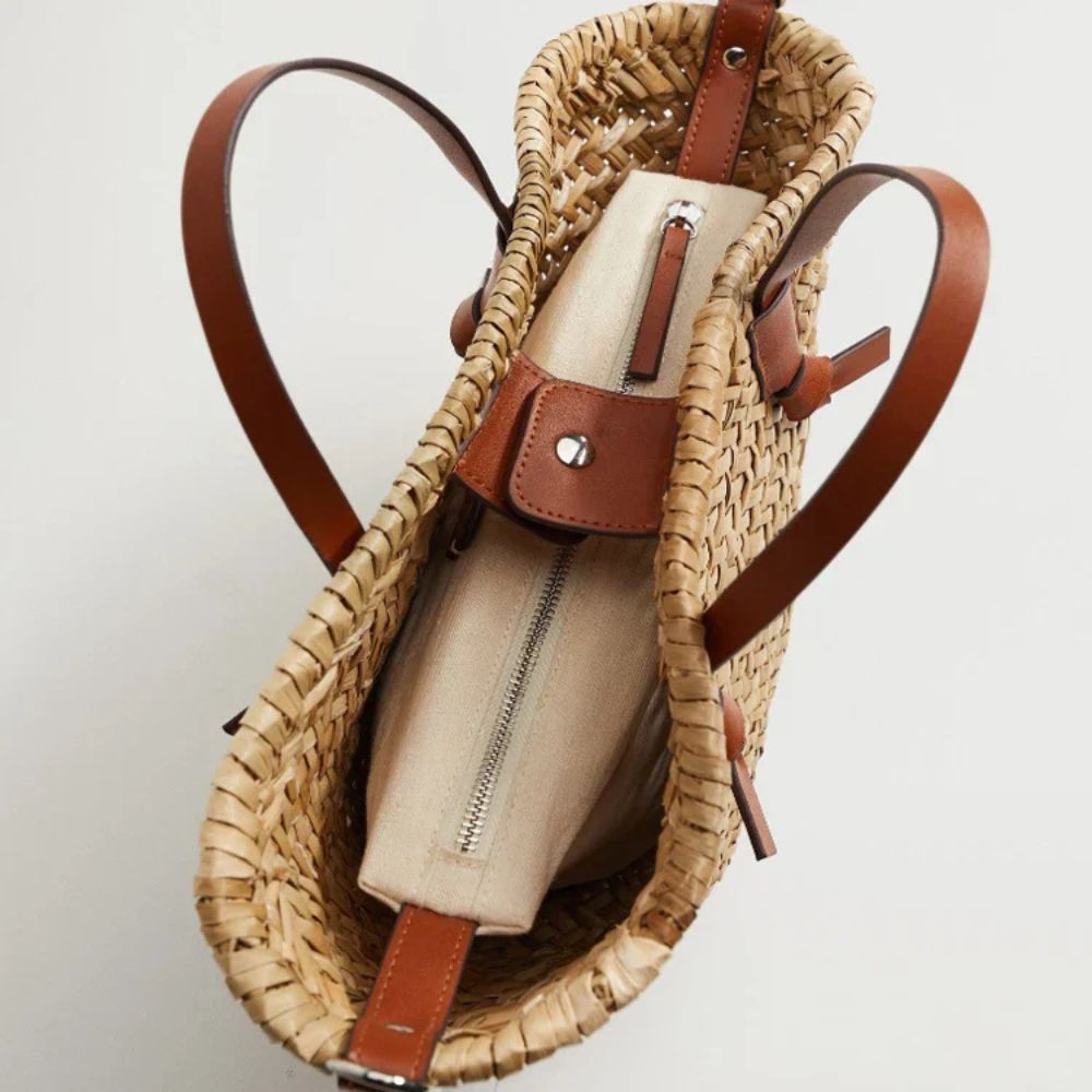 Sac Estival Tressé Femme avec Poignées et Fermeture par Lien