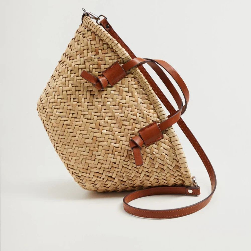 Sac Estival Tressé Femme avec Poignées et Fermeture par Lien
