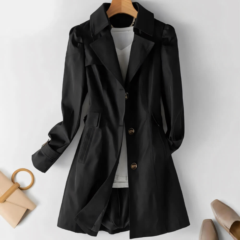 Trench-coat élégant noir et blanc à simple boutonnage