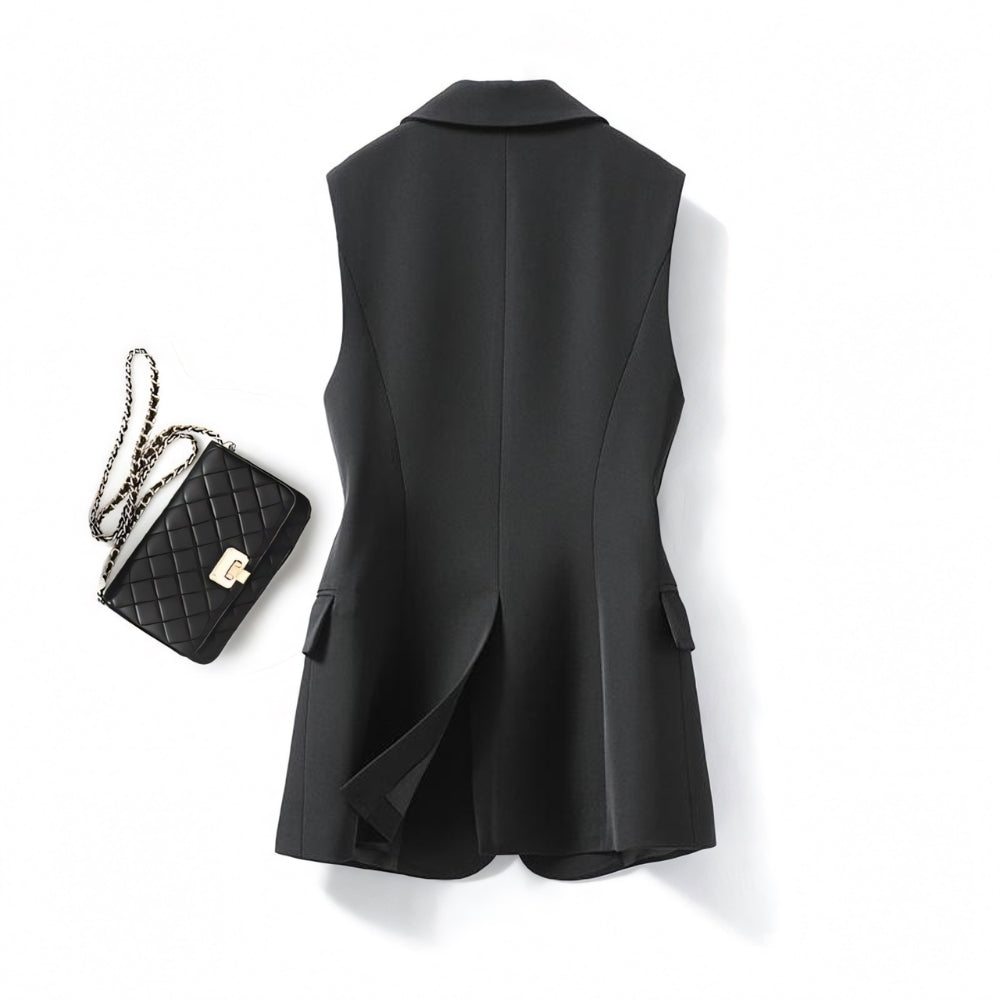 Gilet classique sans manches à simple boutonnage, noir