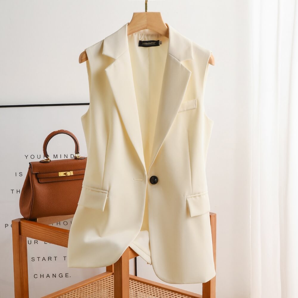 Gilet classique sans manches à simple boutonnage, blanc crème