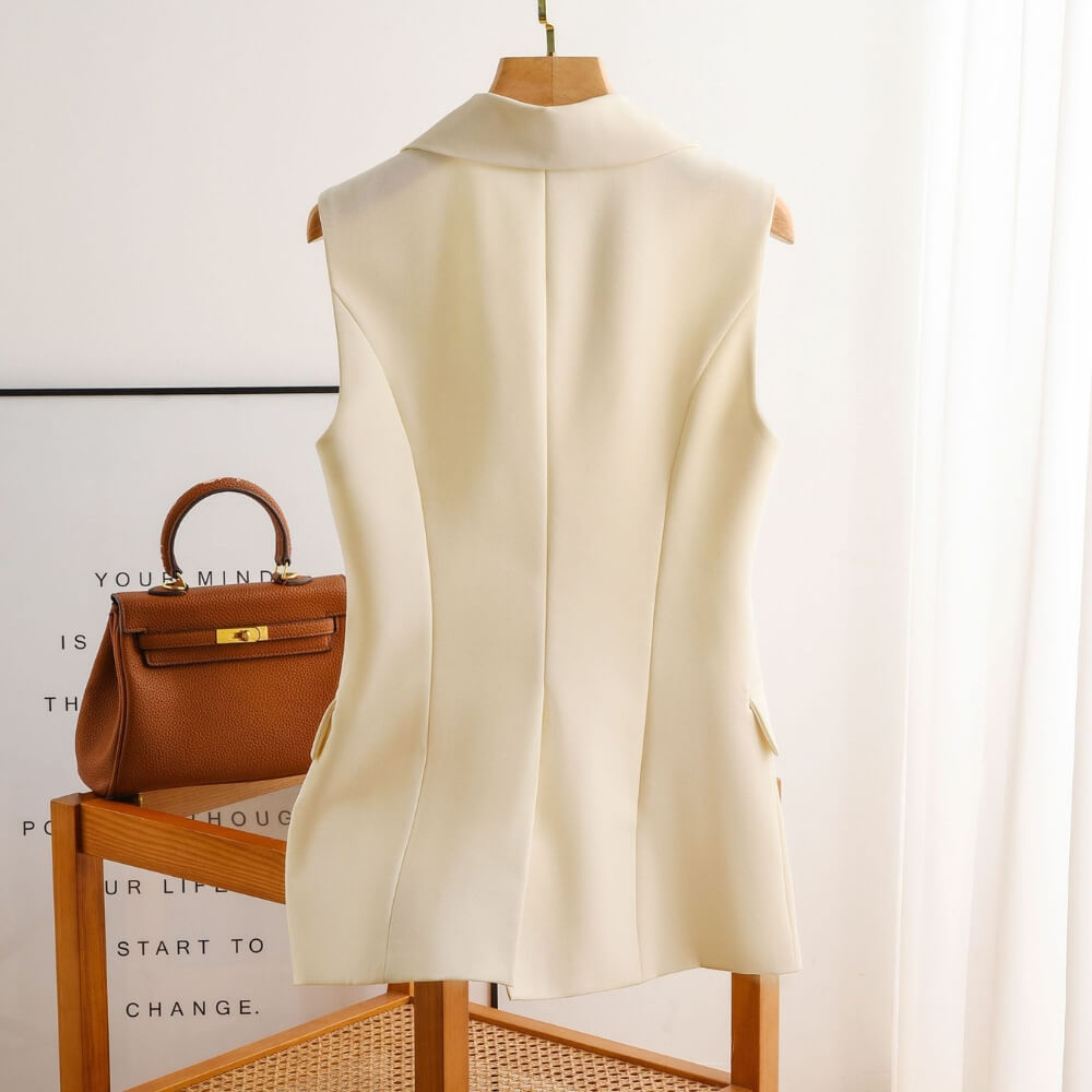 Gilet classique sans manches à simple boutonnage, blanc crème