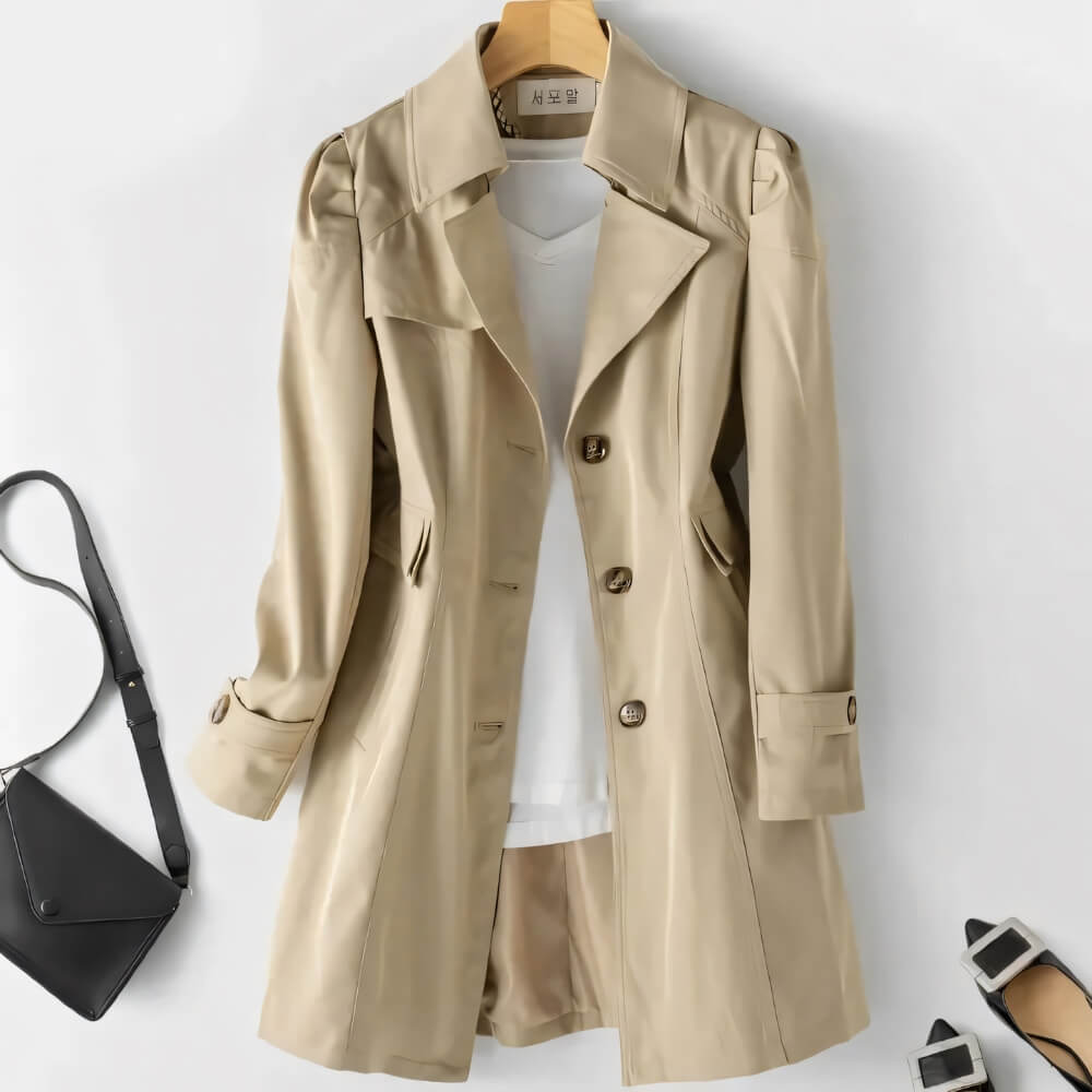 Trench élégant kaki blanc à simple boutonnage