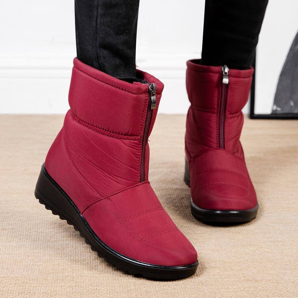 Bottes Hiver Femme Doublées à Fermeture Éclair Semelle Antidérapante