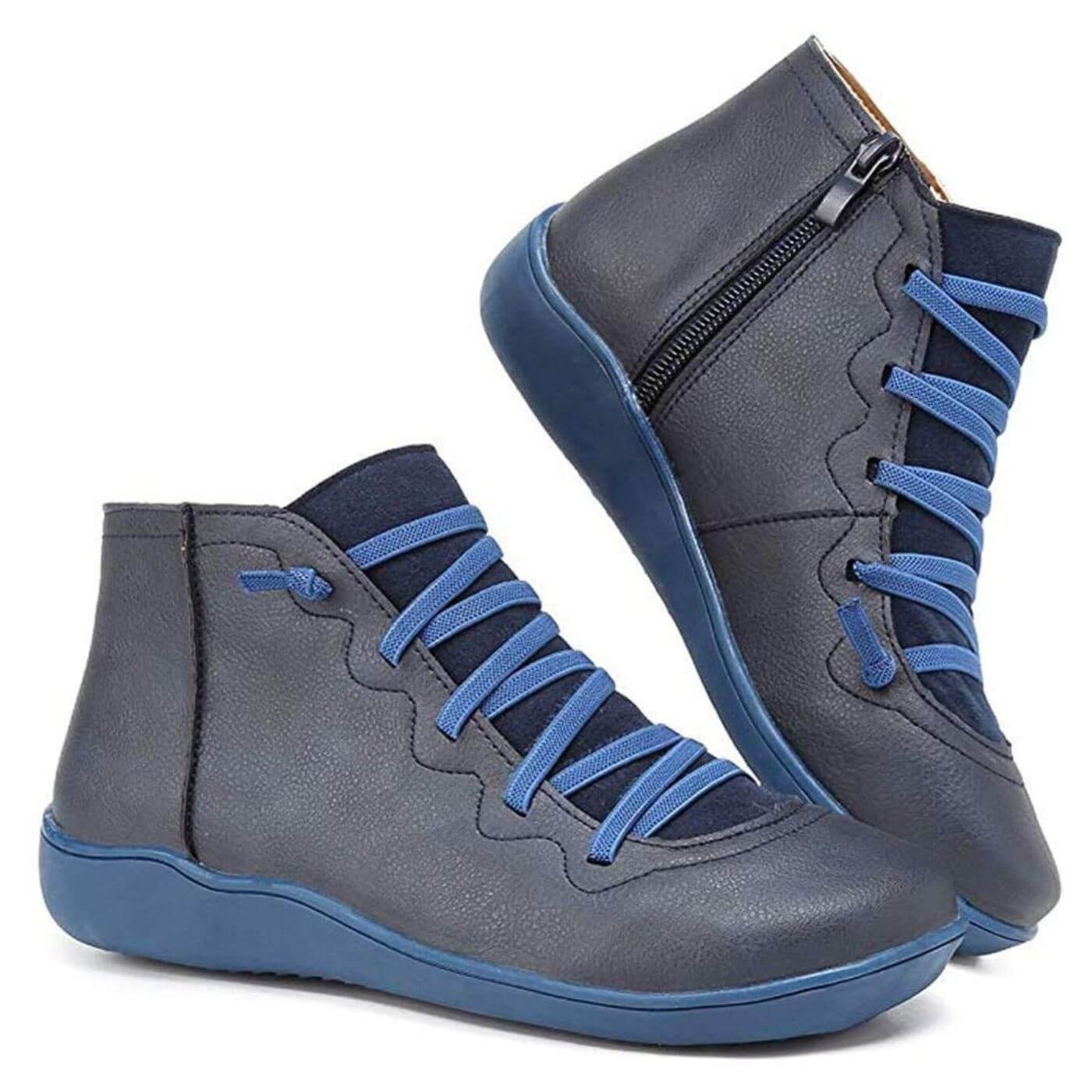 Chaussures Posh Paris Claire bleu marine – bottines chic avec lacets souples, fermeture éclair latérale et semelle rembourrée.