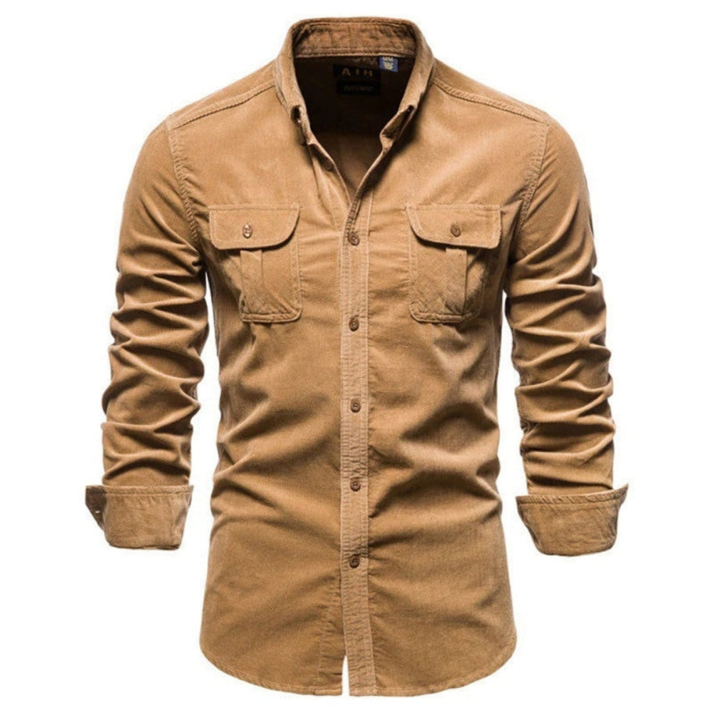 Chemise casual homme manches longues – coloris camel à boutons