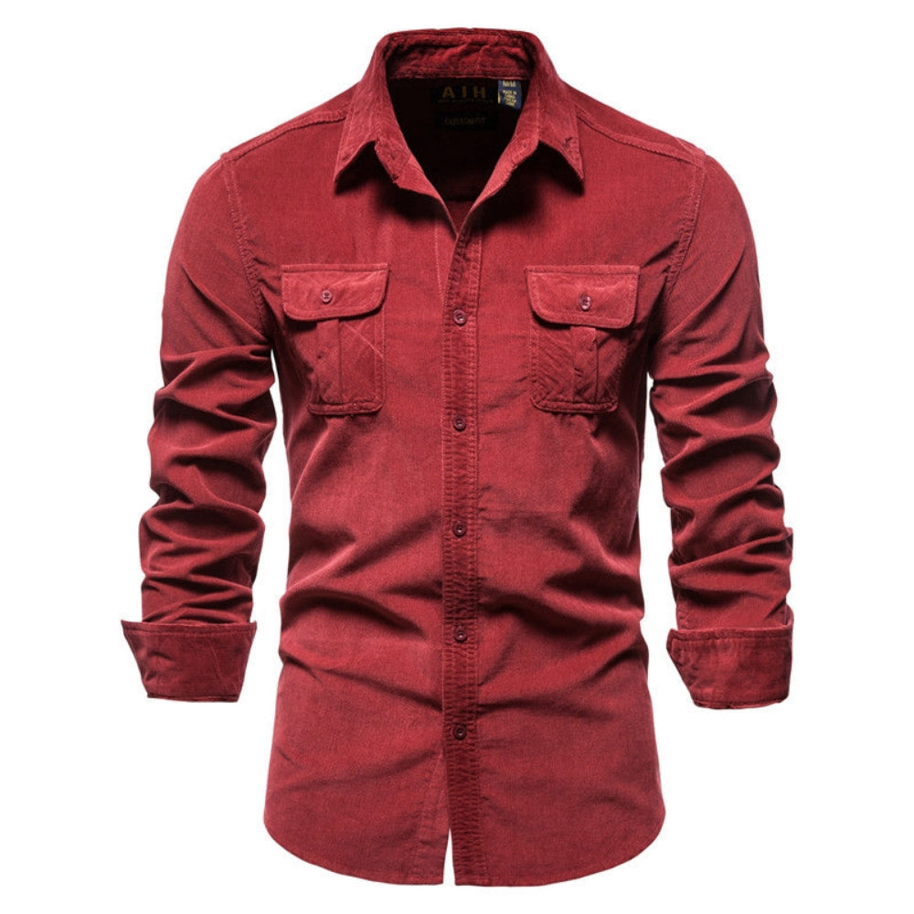 Chemise casual homme manches longues – coloris camel à boutons