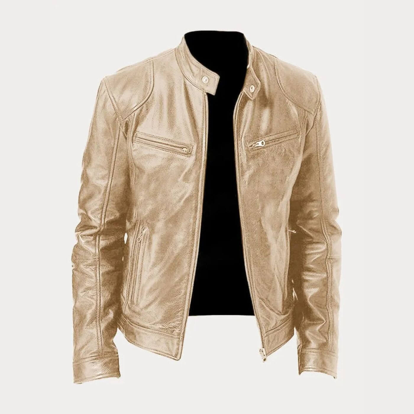 Blouson en cuir or avec un look contemporain et lisse.