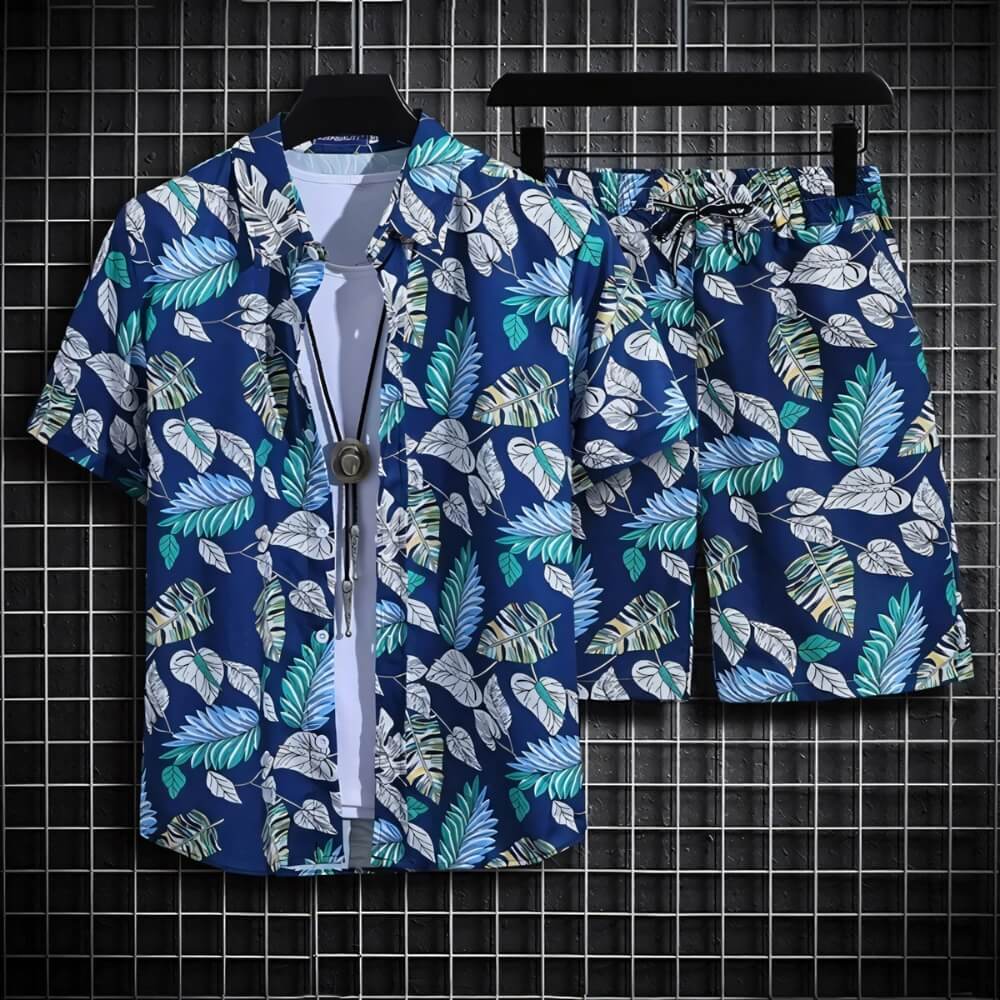 Ensemble deux pièces homme été – imprimé tropical et coupe fluide