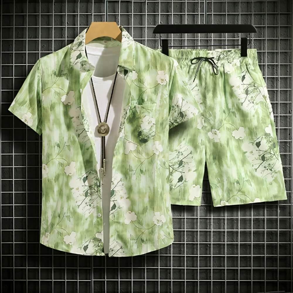 Ensemble deux pièces homme été – imprimé tropical et coupe fluide