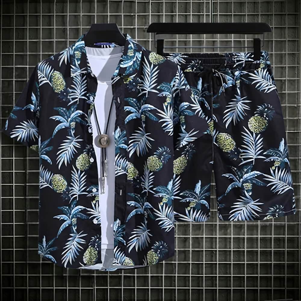 Ensemble deux pièces homme été – imprimé tropical et coupe fluide