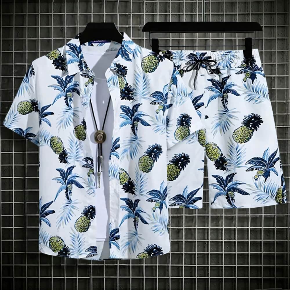 Ensemble deux pièces homme été – imprimé tropical et coupe fluide