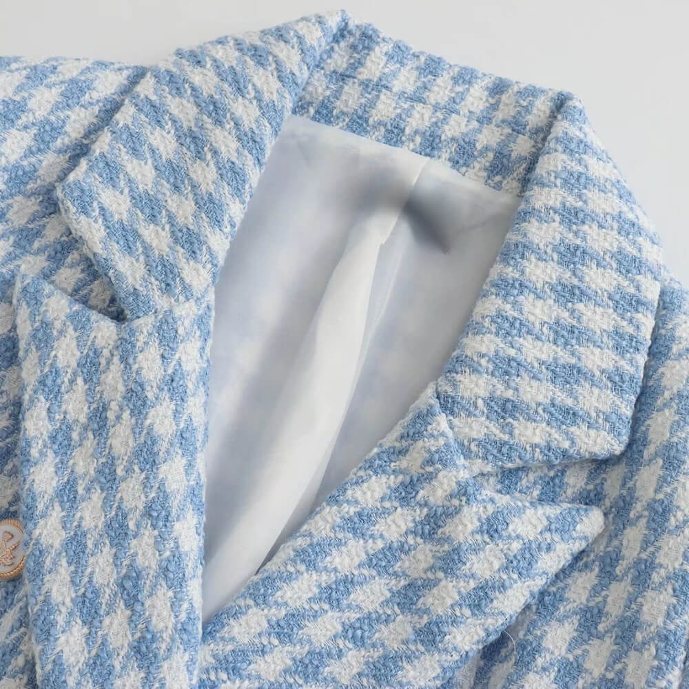 Tailleur femme court – veste blazer et short assorti bleu clair