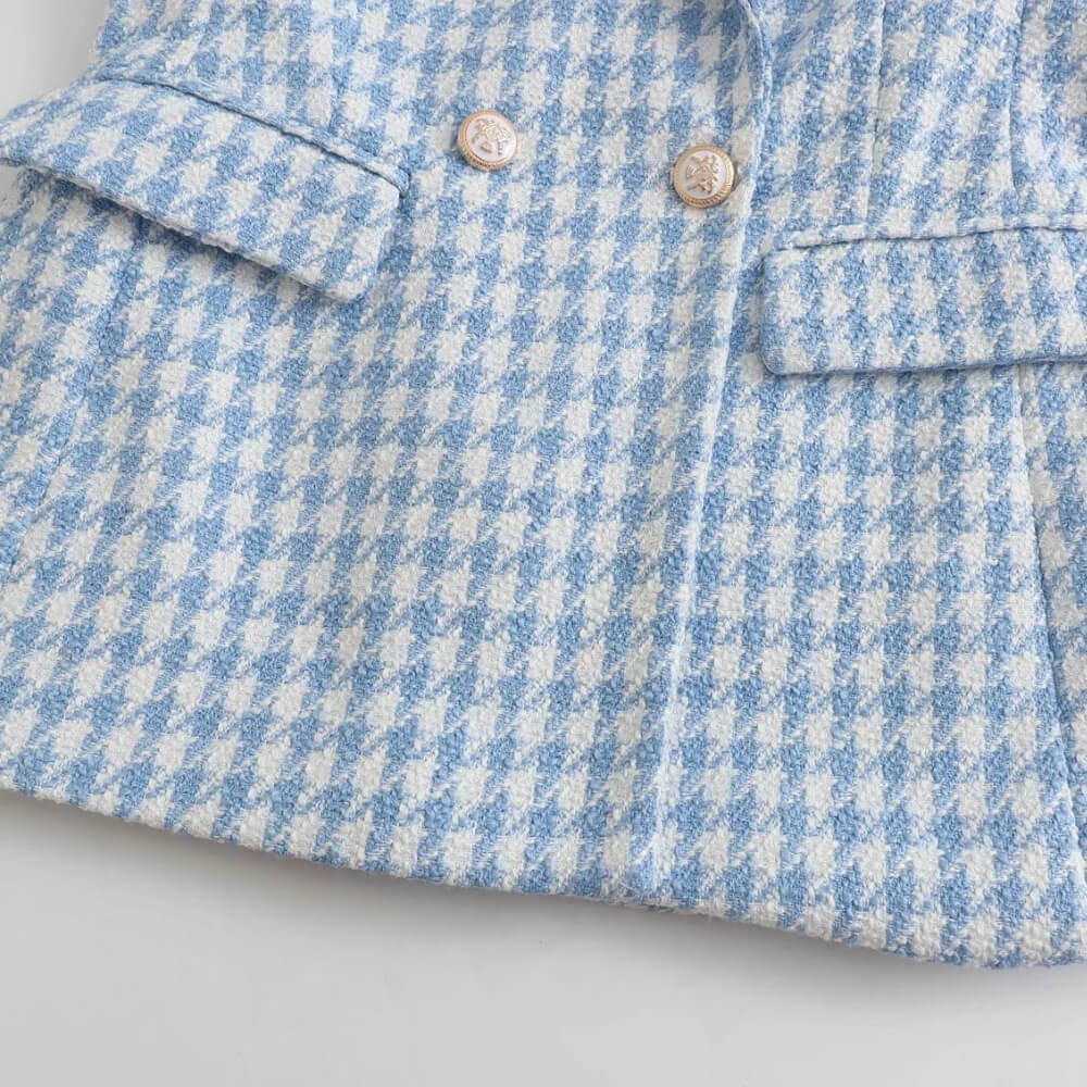 Tailleur femme court – veste blazer et short assorti bleu clair