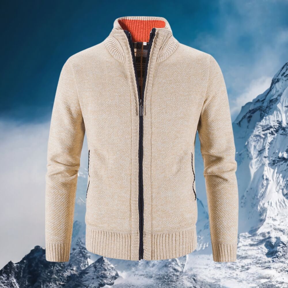 Cardigan Beige avec fermeture éclair et poignets côtelés
