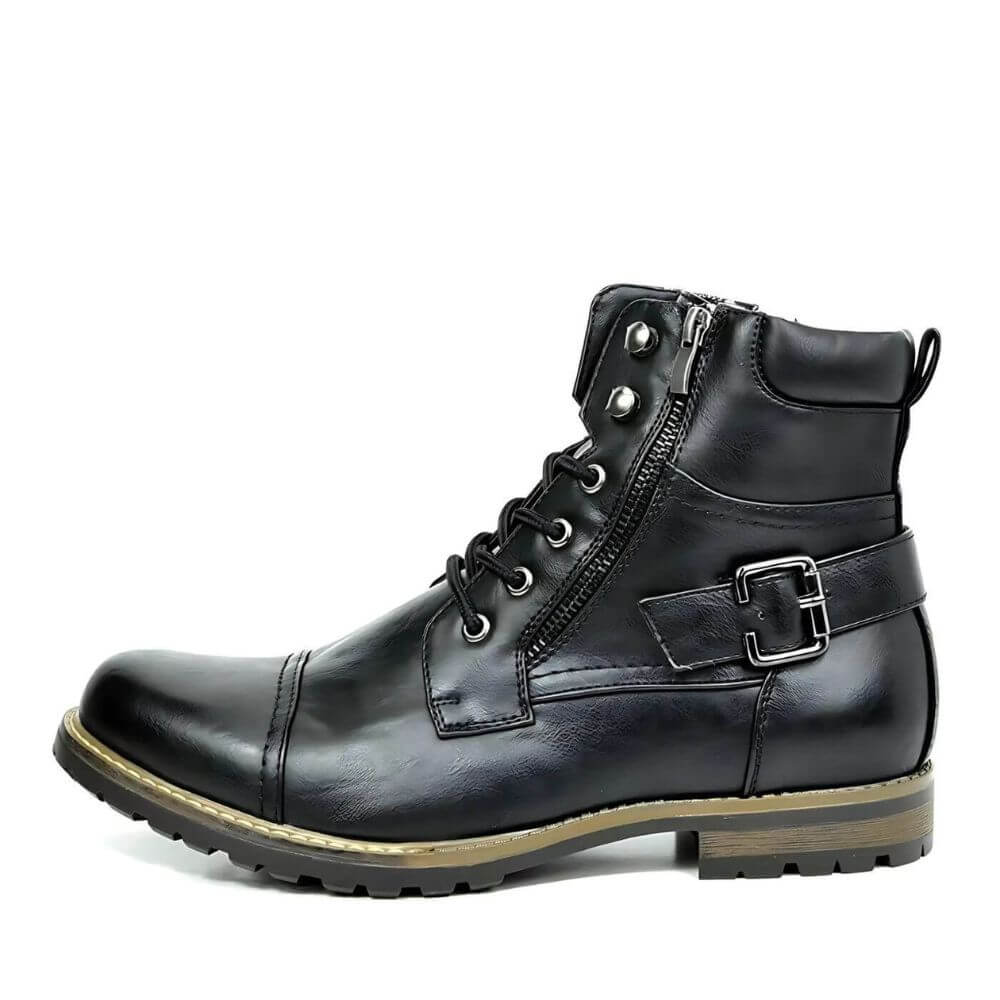 Bottes Homme à Lacets avec Fermeture Éclair Semelle Crantée Noires
