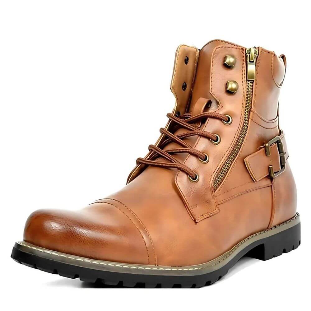 Bottes Homme à Lacets avec Fermeture Éclair Semelle Crantée Noires