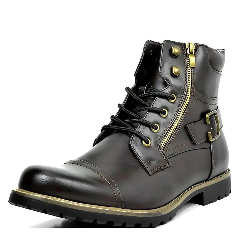 Bottes Homme à Lacets avec Fermeture Éclair Semelle Crantée Noires