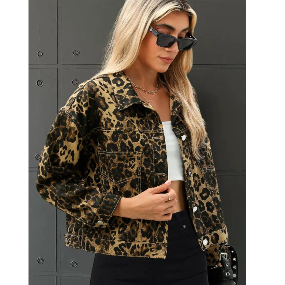 Veste femme à imprimé léopard – manches longues coupe droite