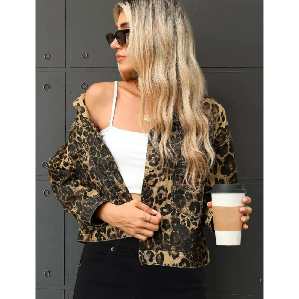 Veste femme à imprimé léopard – manches longues coupe droite