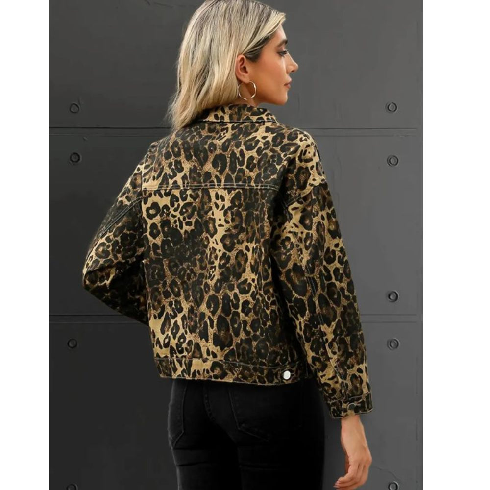 Veste femme à imprimé léopard – manches longues coupe droite