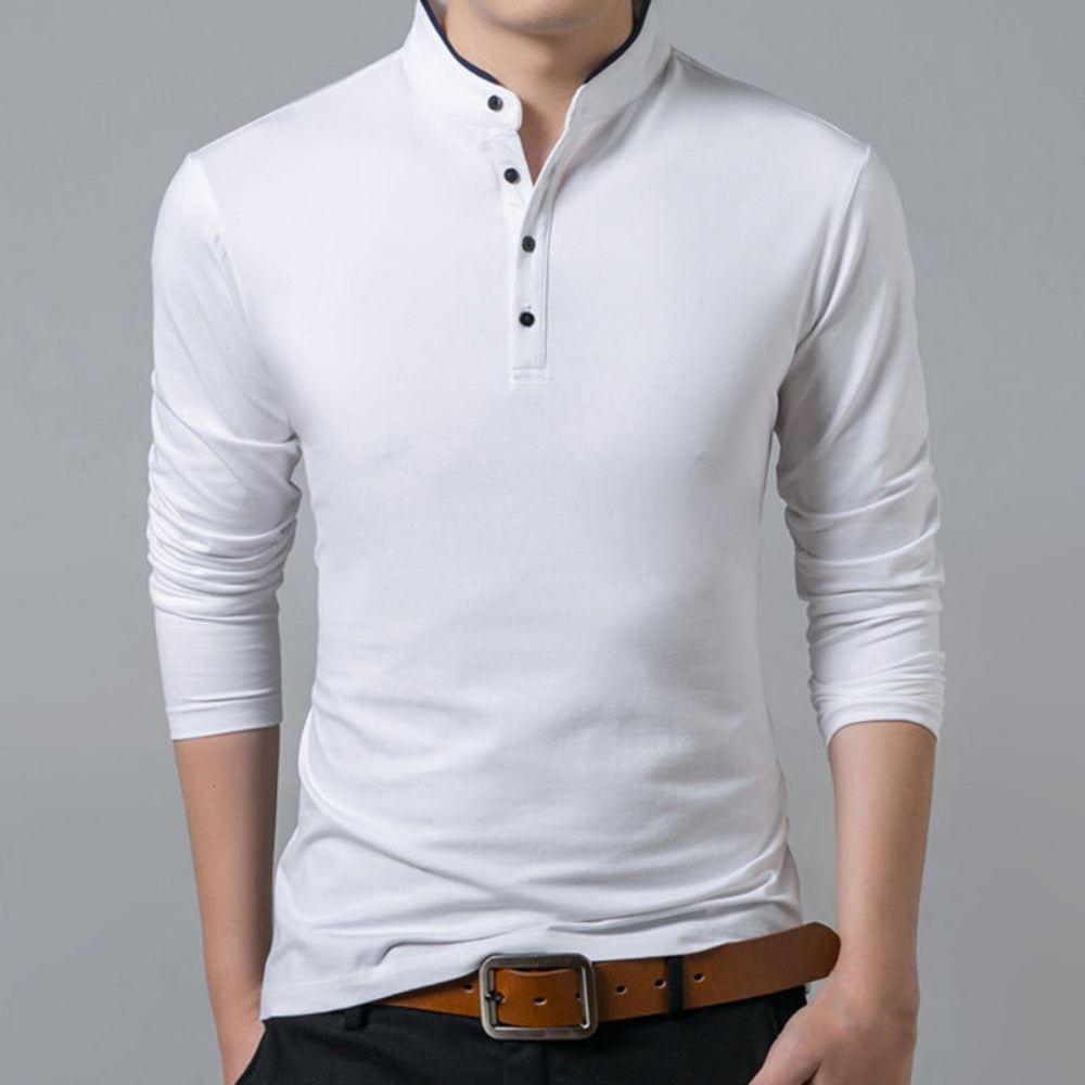 Haut Homme Manches Longues avec Col Montant et Patte de Boutonnage