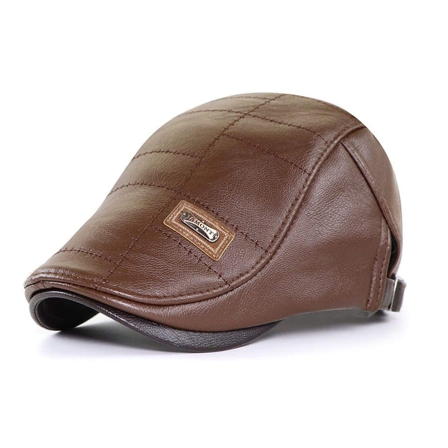 Casquette gavroche matelassée en cuir marron clair – couvre-chef classique et polyvalent.