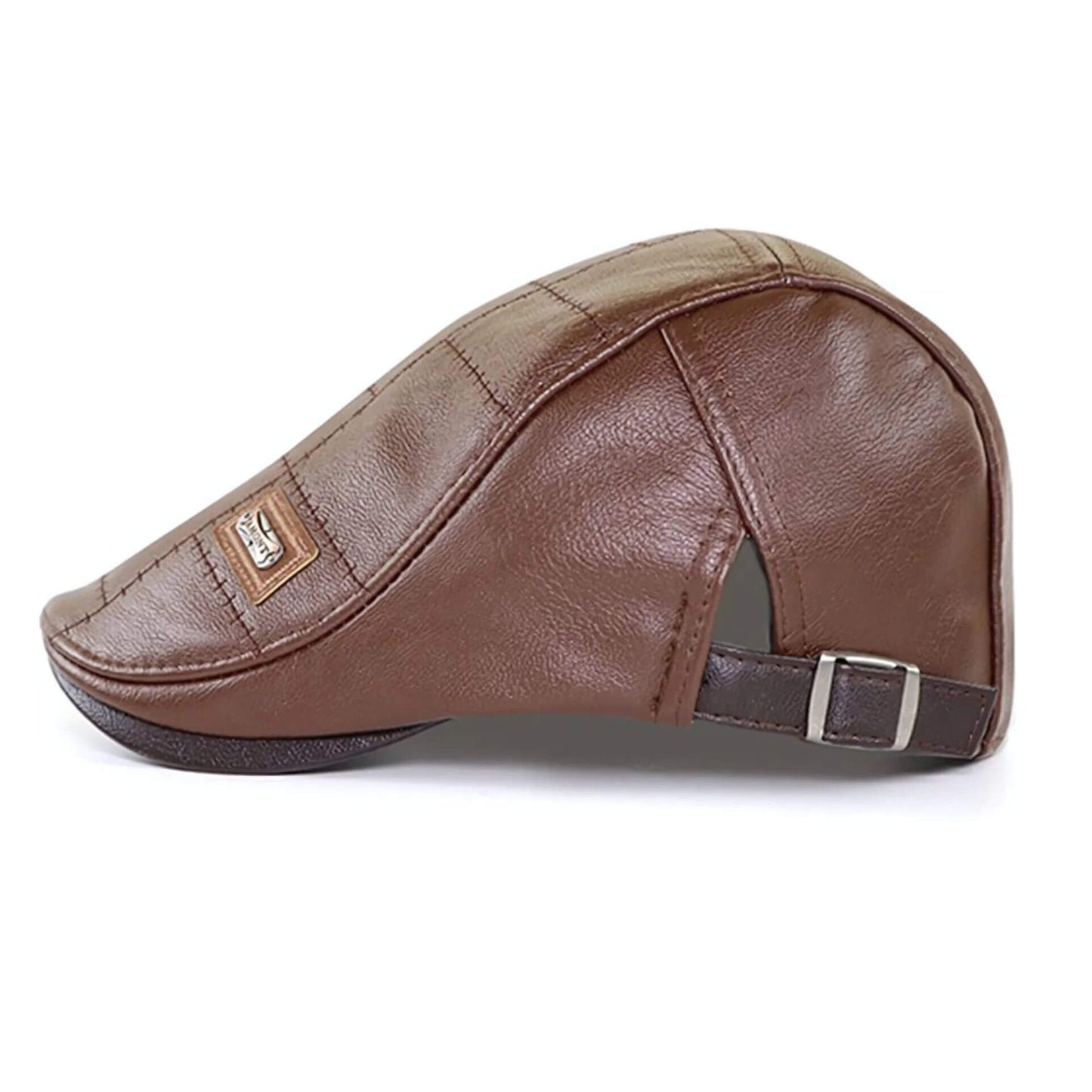 Casquette gavroche en cuir marron clair rétro – idéale pour un style chic et décontracté.
