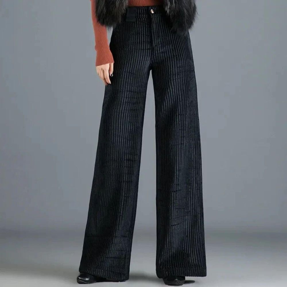 Pantalon large femme en velours côtelé chic