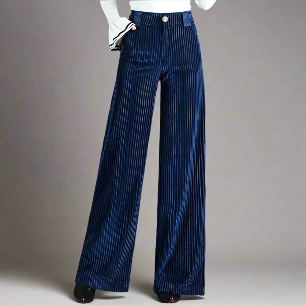 Pantalon large femme en velours côtelé chic
