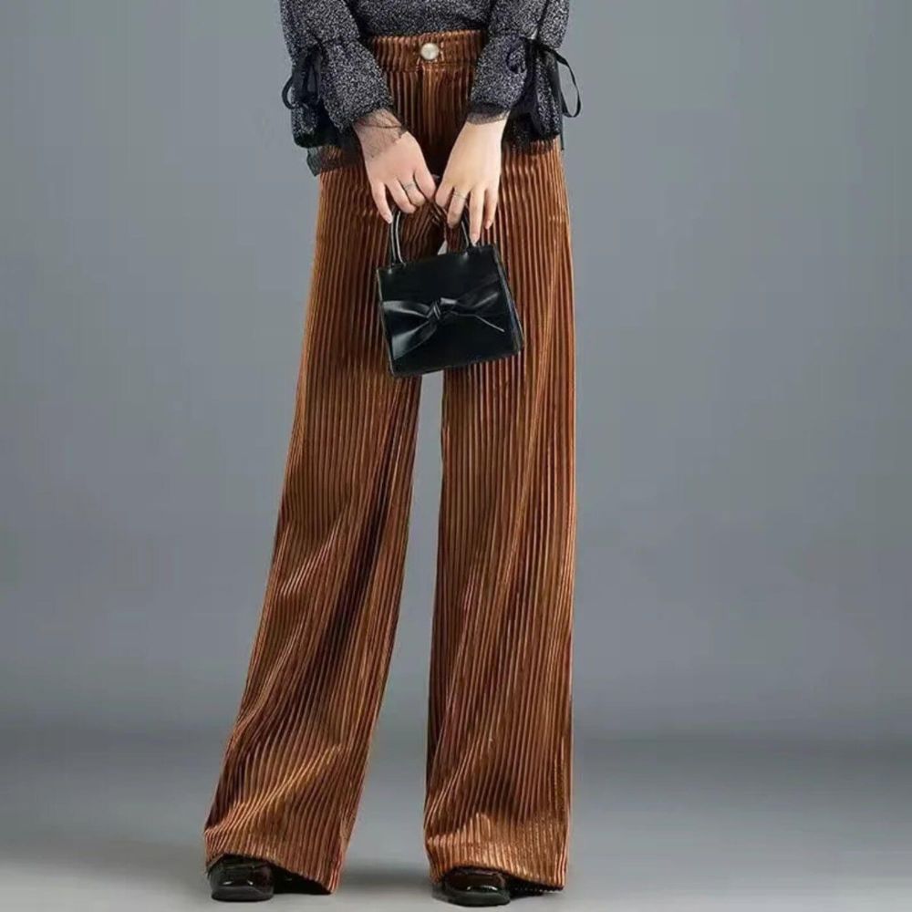 Pantalon large femme en velours côtelé chic