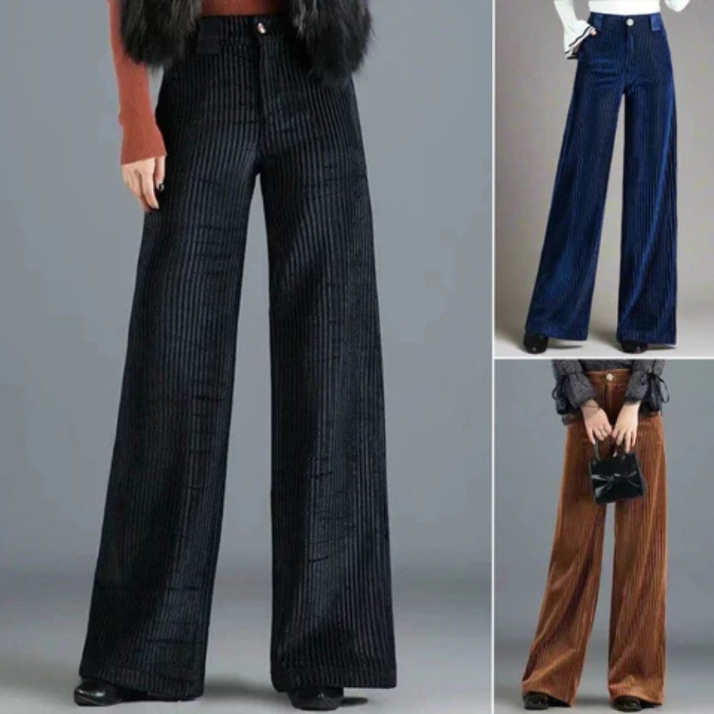 Pantalon large femme en velours côtelé chic