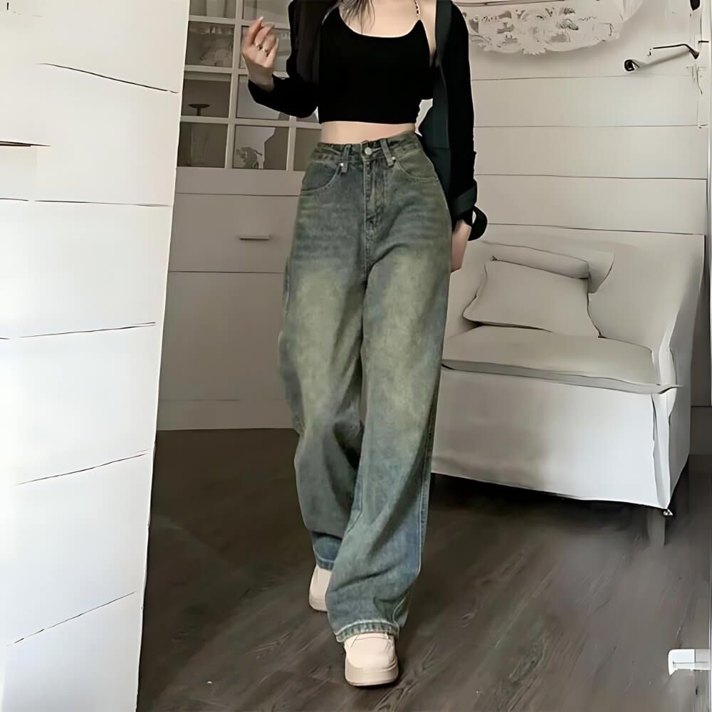 Jean large taille haute femme – style rétro