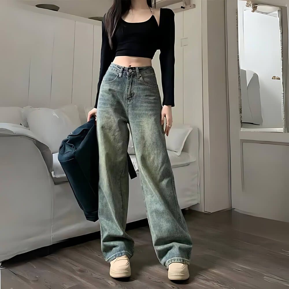 Jean large taille haute femme – style rétro