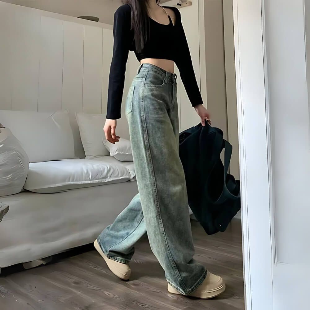 Jean large taille haute femme – style rétro