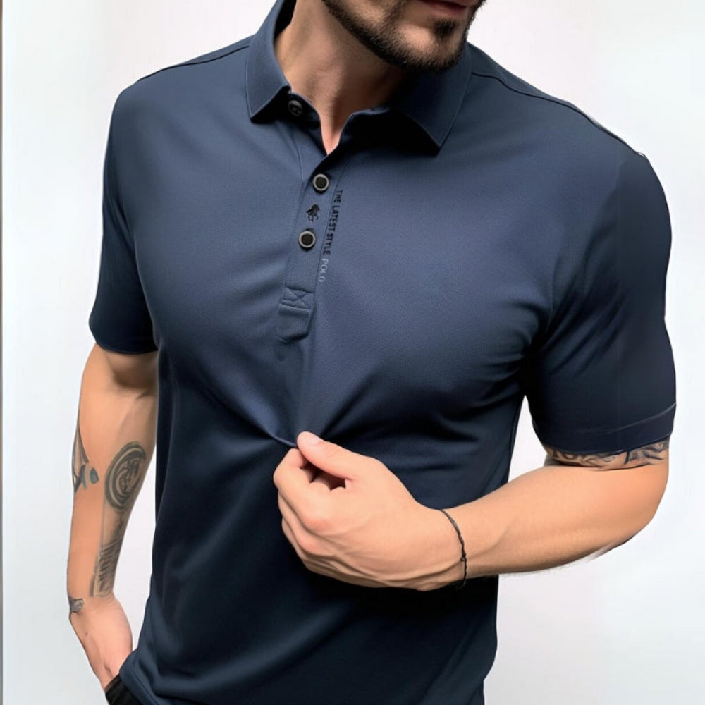 Polo homme noir ajusté – manches courtes col boutonné