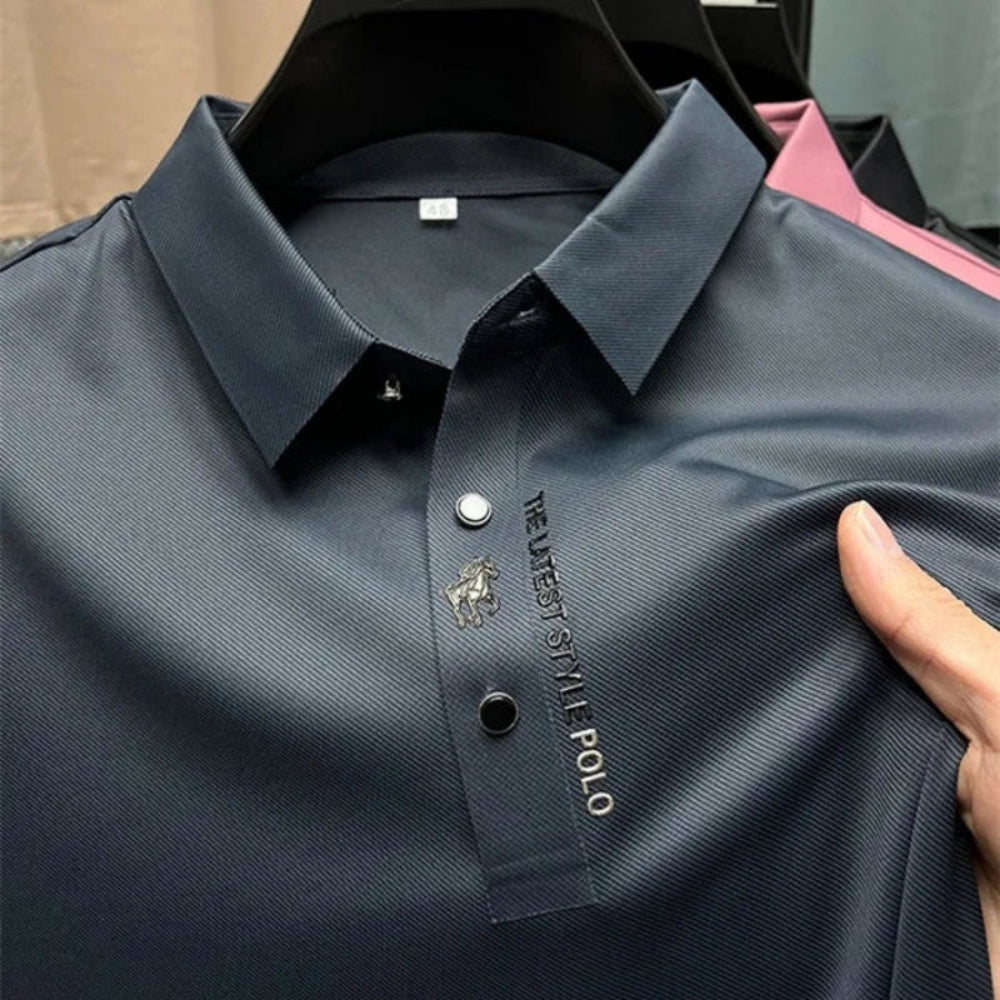 Polo homme noir ajusté – manches courtes col boutonné