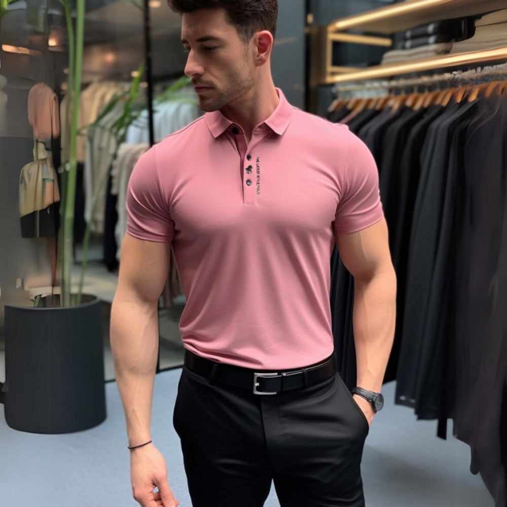 Polo homme noir ajusté – manches courtes col boutonné