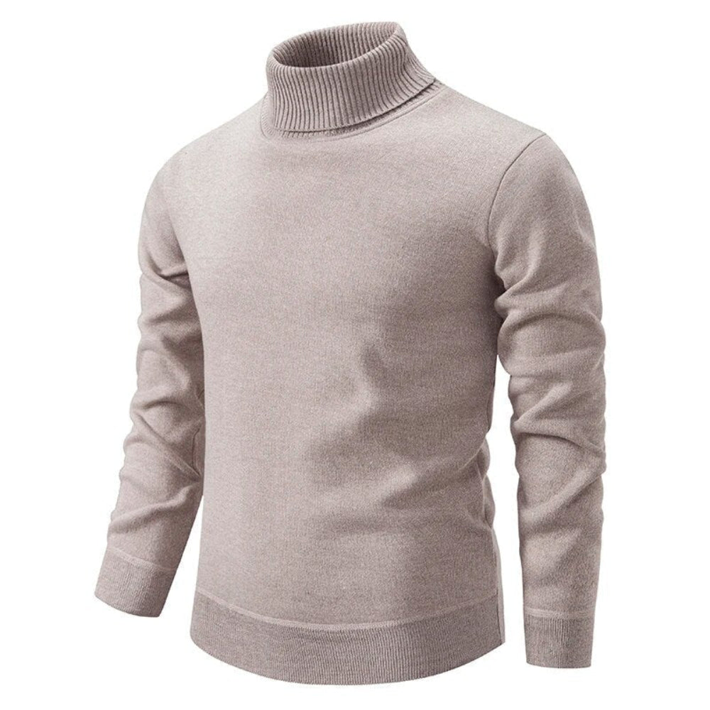 Pull homme col roulé beige – manches longues unies