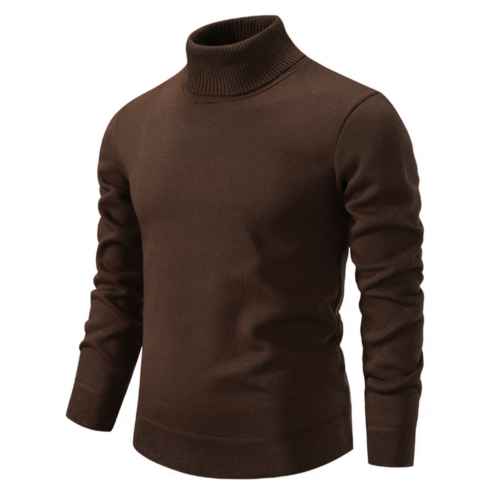Pull homme col roulé beige – manches longues unies