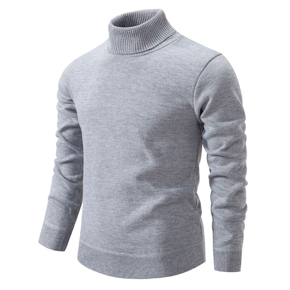 Pull homme col roulé beige – manches longues unies