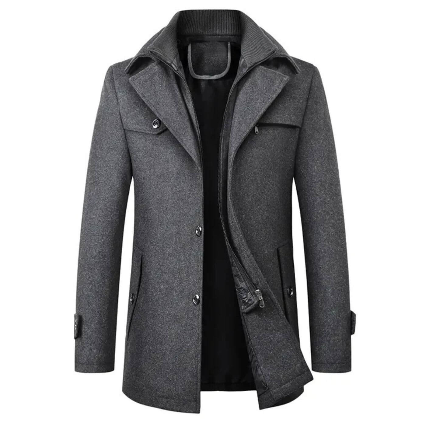 Manteau en laine gris pour homme – Veste en laine structurée et élégante pour l’hiver.