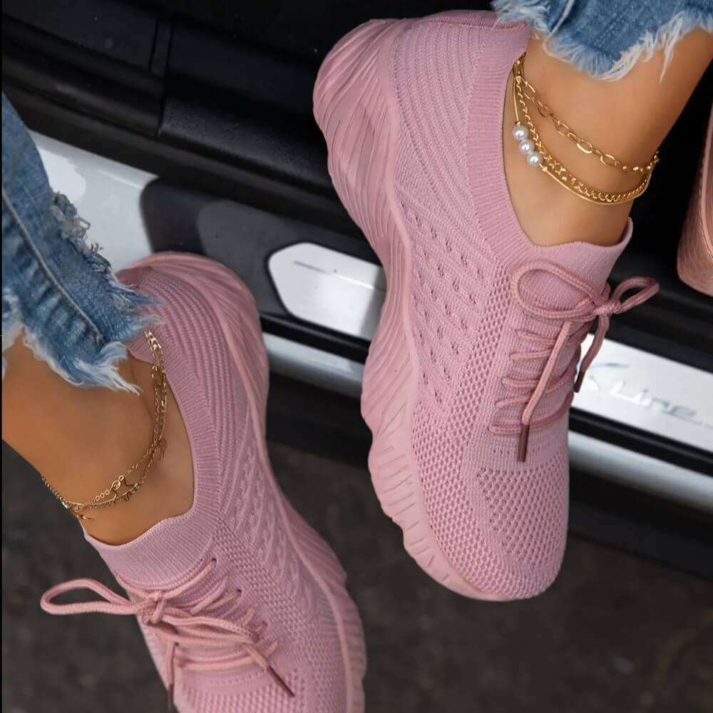 Baskets modernes roses en maille respirante