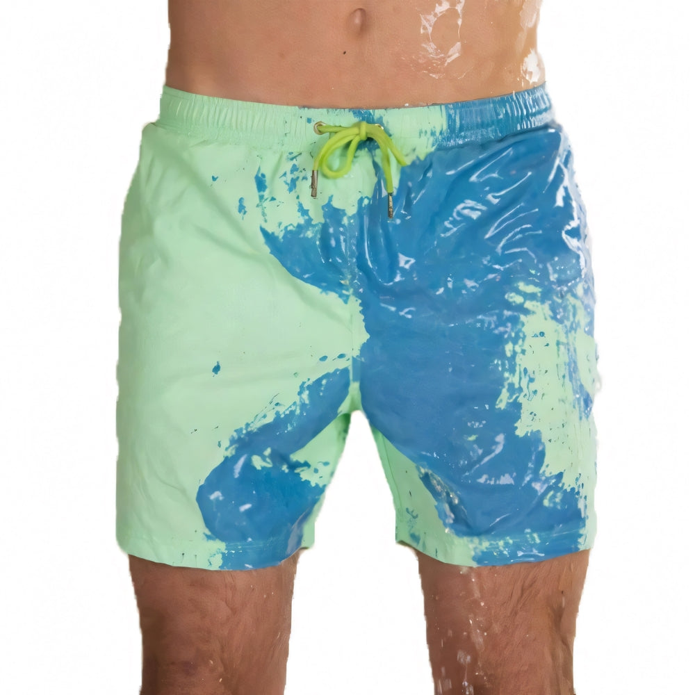 Green colour-changing shorts on one model