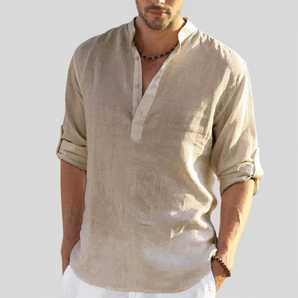Chemise homme col tunisien manches longues – blanc