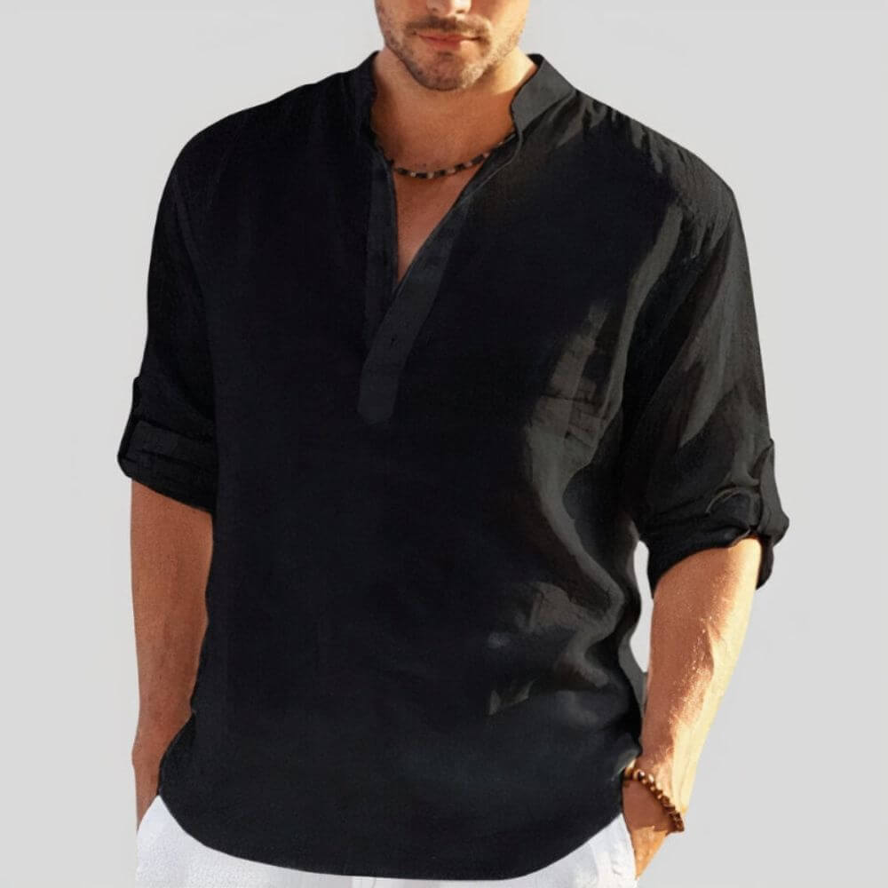 Chemise homme col tunisien manches longues – blanc