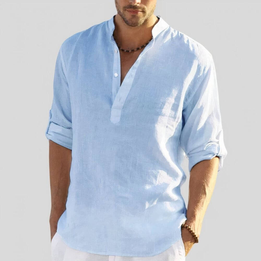 Chemise homme col tunisien manches longues – blanc