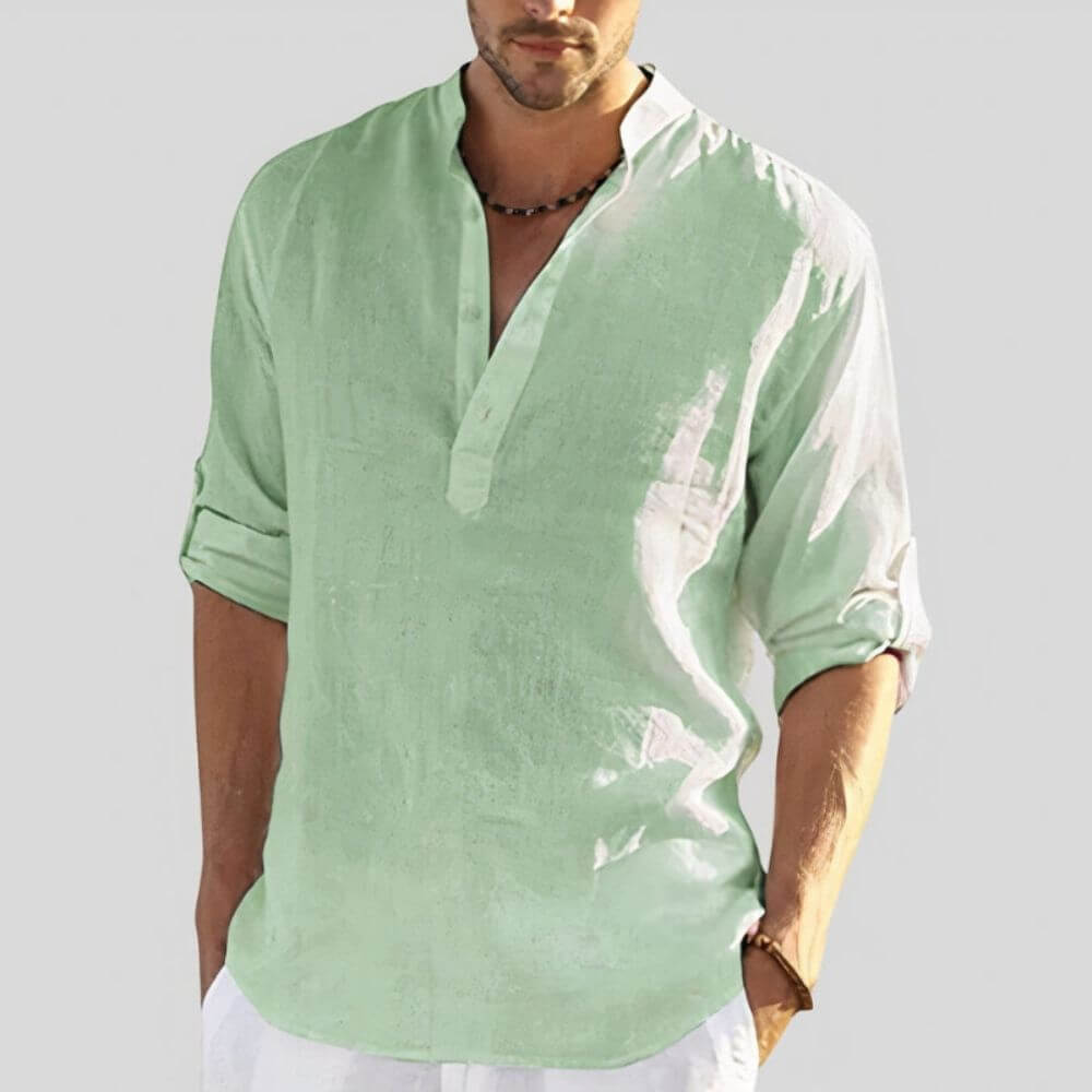 Chemise homme col tunisien manches longues – blanc